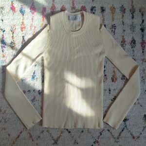 Cream Ribbed Long Sleeve Top